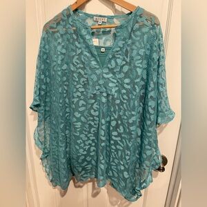 Adore Teal Lace Overlay Top with Matching Spaghetti Strap Tank M